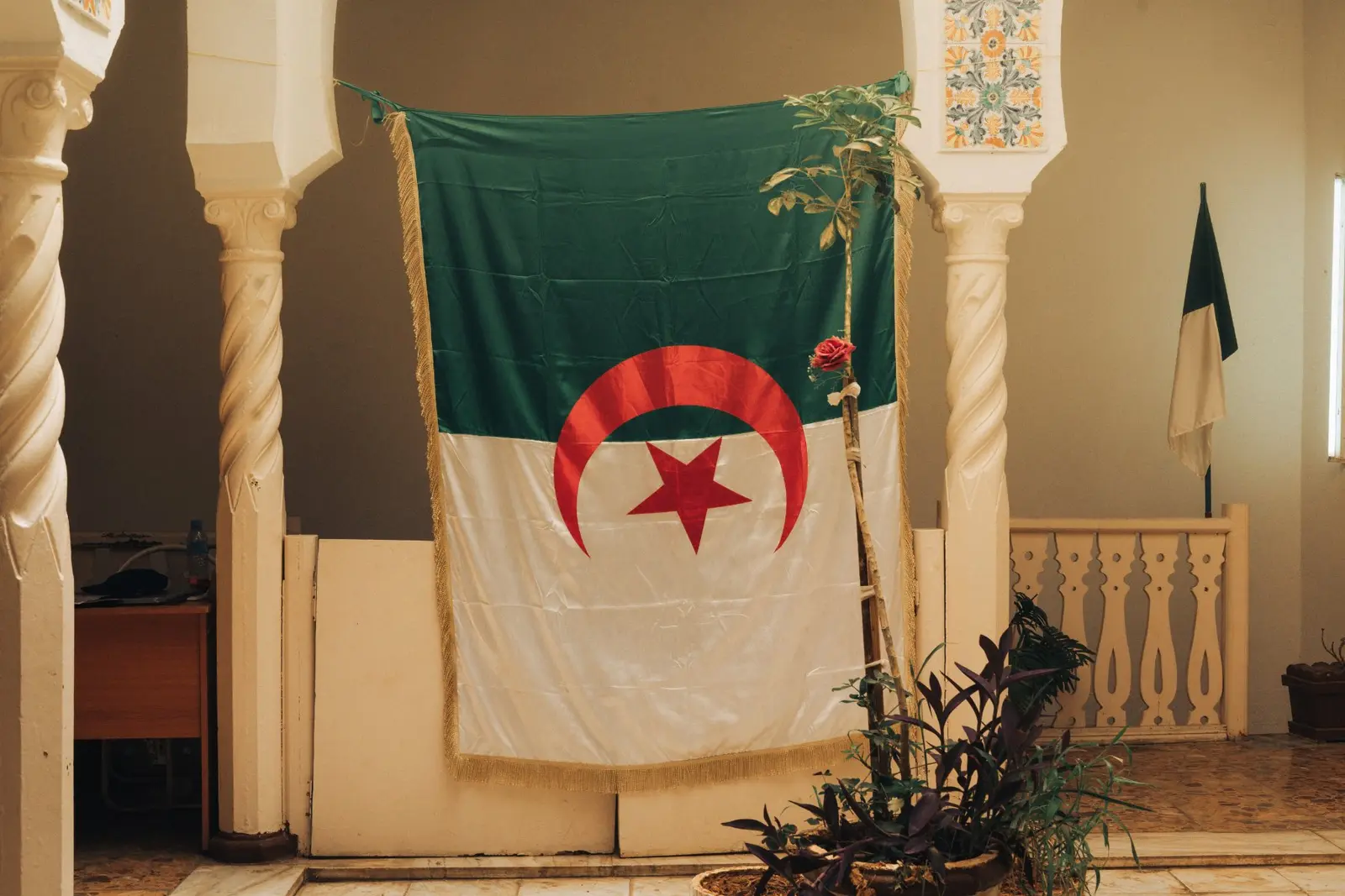Drapeau algérien entre deux colonnes